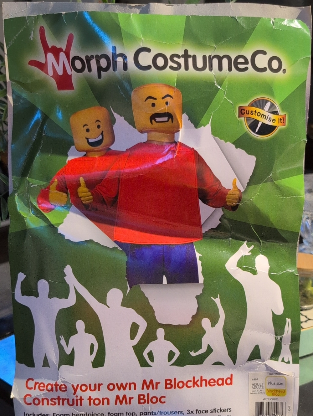 Men’s Mr. Blockhead Halloween Costume in Red and Blue